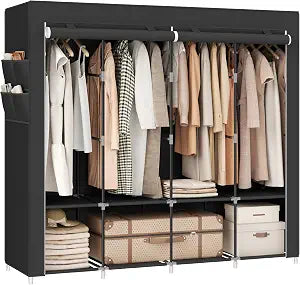 SONGMICS Portable Closet with Cover, 4 Hanging Rods and Shelves