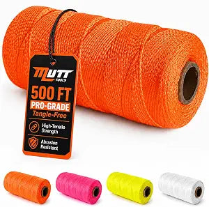 Mutt Tools #18 Braided Nylon Mason Construction String Line, 500ft Orange