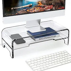 AMT Clear Acrylic Monitor Stand Riser 2 Tier, 5.5 Inches High Clear Computer Desk Organizer Shelf for Multi Media PC Storage Laptop