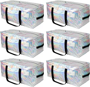 JCBZAMZ Heavy Duty Moving Bags 6-Pack,93L Extra Large Storage Bags with Strong Zipper&Reinforced Handles for College Dorm,Home Moving,Seasonal StorageIridescent