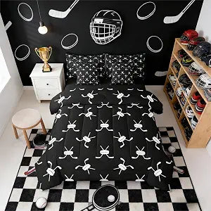 Erosebridal Cartoon Hockey Puck 7 Piece Bedding Set Twin Ice Hockey Sticks