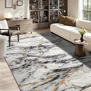 CRYPTOLITE Abstract Area Rug 5x7 Washable Rug with Non-Slip Backing Low Pile Area Rug Area Rugs for Living Room, Bedroom, Dining Room, Gold&Grey