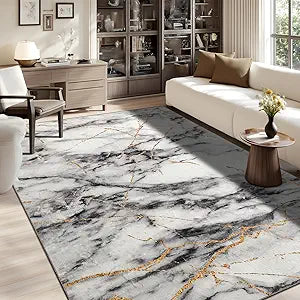 CRYPTOLITE Abstract Area Rug Washable Rug with Non-Slip Backing Low Pile Area Rugs for Living Room,Bedroom,Dining Room,4x6, Gold&Grey