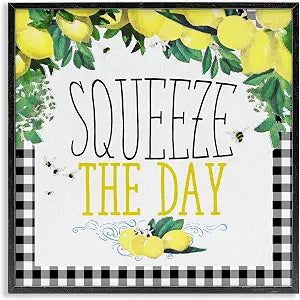 Lemon Plaid Kitchen Inspirational, 12 x 12 Inch Framed Gicle Print