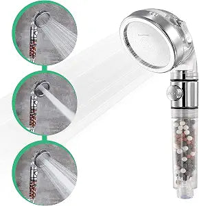 Original StoneStream Filtered Shower Head, Eco Power High Pressure Water Softener Showerhead with ON/OFF switch and Spa like Ionic beads for Dry Skin & Hair 3 Spray Settings