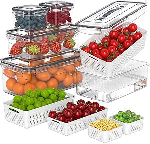 Anysig 5 Pack Fridge Fruit Storage Containers with Colander & Handle Lids