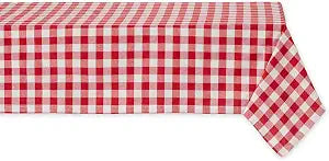 DII Checkered Tabletop Collection 100% Cotton, Machine Washable, Tablecloth, 60x84, Red