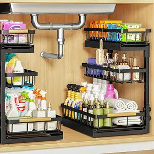 Under Sink Organizer and Storage for Bathroom and Kitchen - 2 Pack 3 Tier