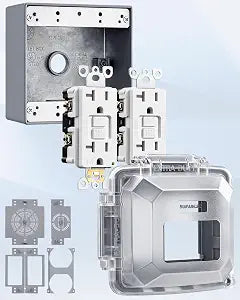 SURAIELEC 2-Gang Outdoor GFCI Outlet Kit with PC Cover and Junction Box