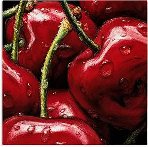 Juicy Red Cherries Close Up, 24 x 24 Inch Canvas Wall Art