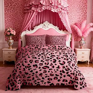 Homewish Pink Leopard Print Comforter Set Twin Size,Cheetah Bedding Set 2pcs for Kids Teens Girls Adults Room Decor,Wild Animal Skin Texture Quilt Set Romantic Fashion Duvet Insert with 1 Pillowcase