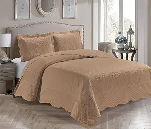 Home Collection 3 Piece Over Size Embossed Solid Color Coverlet Bedspread New # Veronica (Taupe, Full/Queen)