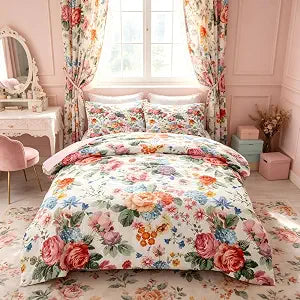 Twin Rose Floral Comforter Set for Girls Bedroom 3 Pieces