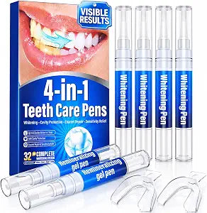 Teeth Whitening Pen Kit - 35% Carbamide Peroxide, Stain Removal, 4 Whitening Pens + 2 Remineralizing Pens, Enamel Repair, Anti-Cavity, Sensitive Teeth Care, 6 x 0.14 fl oz(Mint)