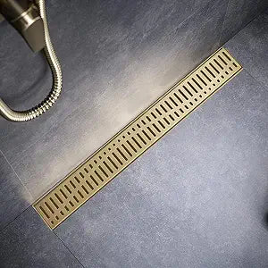 Sharp-tec 24 inch Linear Shower Drain, Gold Rectangular Floor Drain, V-Shape Design Drain Channel, 304 Stainless Steel, cUPC Certificated for Bathroom Shower Room (Drain Base is Not Included)