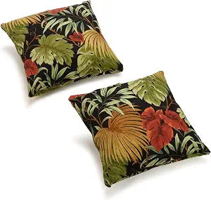 Blazing Needles All-Weather UV-Resistant Outdoor Knife Edge Pillows Set, Set of 2, 20", Tropique Raven