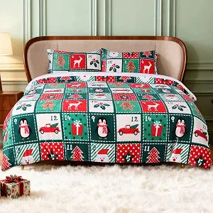 Gogreen Luxury Christmas Flannel Queen Duvet Cover Set, Soft & Breathable 2 Pieces Queen Bedding Sets, Pattern Queen Comfy, with Zipper Closure - Christmas Collection