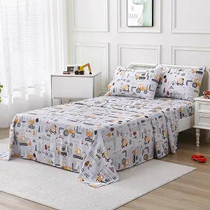Kids Full Size Sheet Set for Boys Excavator Cars Sheets with Deep Pockets