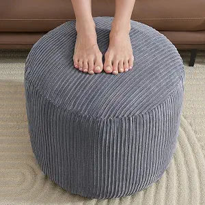 WSOFRLAC Pouf Ottoman, Corduroy Round Gray Foot Stools Ottomans, 20x15in