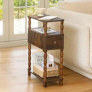 MaxSmeo Narrow Nightstand with Drawer, Narrow End Table with Storage, Skinny Small Side Table Living Room for Small Spaces, Bedroom (Rustic Brown)