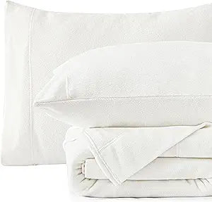 Love's cabin Fleece Queen Sheet Set - 4 Pcs White Super Soft Plush Polar Fleece Bed Sheets Set with 16" Deep Pocket,Cozy Warmth for Cold Season(1 Flat Sheet,1 Fitted Sheet,2 Pillow Cases)