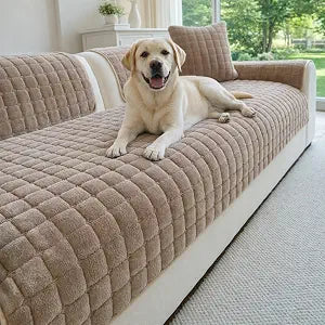 Velvet Couch Cover, Washable Anti Slip Sectional Sofa Cover for 3 Cushion Couch Sofa L Shaped Recliner, Furniture Protector Covers for Pets (Coffee,1pc/3683"/Rectangular)