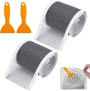 2 PCS Disposable Shower Drain Screen Self-Adhesive Stickers, Cutable Mesh Shower Drain Cover Stickers, Showers Drains Hair Catcher with Cleaning Shovel, Drains Mesh Sticker for Bathroom Kitchen