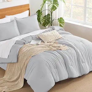 Andency Light Grey King Size Comforter Set - 7 Pcs Solid Soft Bed in a Bag