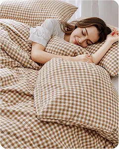 Gingham Duvet Cover Set King Size 3 Pieces Plaid Grid Duvet Cover
