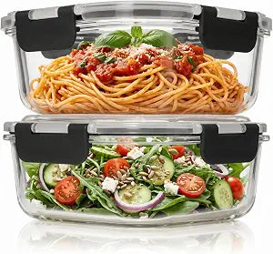 Razab 2 PC 1200ML / 41 Oz Glass Food Storage Containers with Lids - Airtight & Leakproof - Microwave/Oven/Freezer Safe - BPA Free - Ideal for Meal Prep, Storing Leftover & Lunch