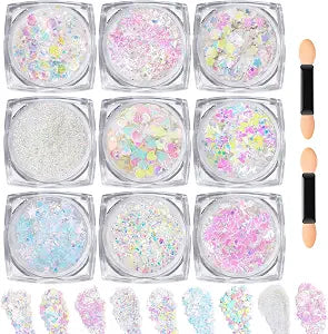 Teenitor Clear White Body Glitter Face Glitter Hair Glitter for Women, 9 Shapes Face, Body Hair Glitter Gel, Makeup Glitter for Concerts Music Festival Birthday Party Halloween