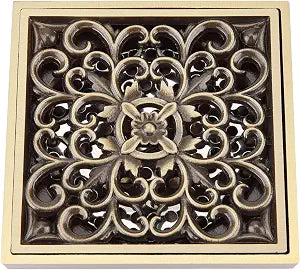 Antique Brass Square Floor Drain 10cm Bathroom Drain Strainer with Detachable Cover Grate for Kitchen Garage Basement Balcony and Shower Floor Drainage System
