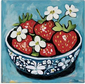 Stupell Industries Strawberries in Blue Bowl, 17 x 17 Inch Canvas Wall Art