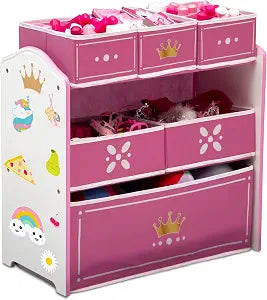 Delta Children Princess Crown Design & Store 6 Bin Toy Storage Organizer - Greenguard Gold Certified, White/Pink