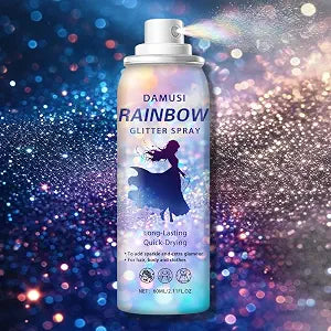 DAMUSI Silver Body Glitter Spray, Shiny Hair Body Glitter Spray for Clothes