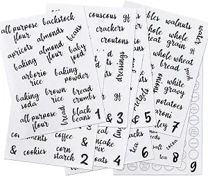 Kitchen Pantry Labels for Food Storage Containers, Set of 270 Clear Stickers for Common Goods