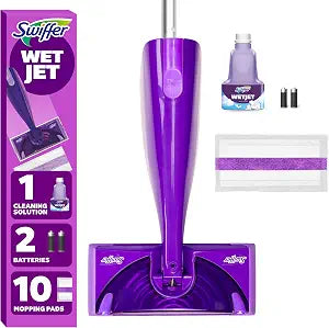 Swiffer WetJet Hardwood and Floor Spray Mop Cleaner Starter Kit, Includes: 1 Power Mop, 10 Pads, Cleaning Solution, Batteries