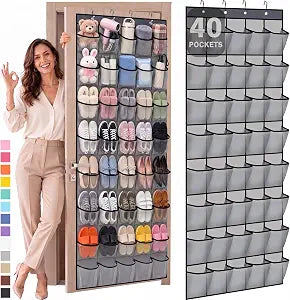 Windyun 1 Pcs 40 Pocket Over the Door Shoe Organizer, Gray