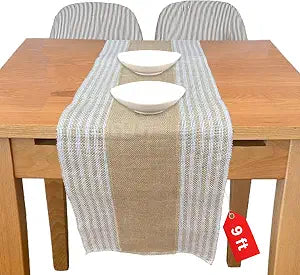 Decorative Table Runner (Pack of 6) 12x 108 Natural on Stripe Rustic Farmhouse Table Runner with Finished Edge Burlap Runner for Home Decor, Weddings and Christmas