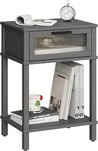 Nightstand Wooden Bedside Table with Drawer Grey Night Stands Modern Style Small End Table Side Table with Storage Shelf for Bedroom Living Room MLBZ10G