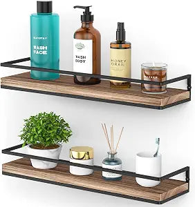 Meangood Rustic Floating Shelves for Wall, 17 inch Bathroom Shelf, Set of 2