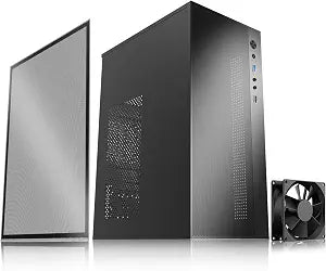 Micro ATX PC Case with 80mm Fan, High Airflow, Black