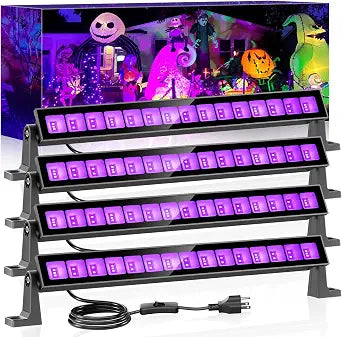 45W LED Black Light Bar,Black Lights for Glow Party,Waterproof Blacklight with Plug & Switch, Halloween Light for Glow in the Dark Party Supplies,Bedroom,Body Paint,Stage Lighting,4 Pack