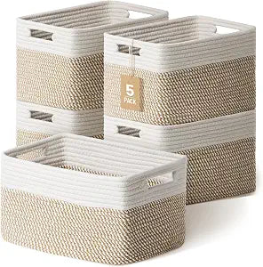 5 Pack Woven Storage Baskets, Decorative Storage Bins for Organizing