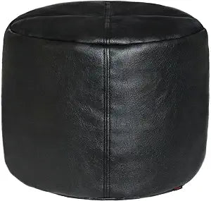 Thgonwid Unstuffed Faux Leather Pouf Cover, Handmade Footstool Ottoman Storage Solution, Floor Footrest Cushion - 16.5" Dx12 H, Pure Black