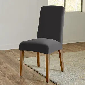 SureFit Hampstead Stretch Velvet Short Dining Room Chair Covers, Dining Chair Cover with Bottom Elastic for a Secure Fit, Removable & Machine Washable, Set of 2 Charcoal Dining Chair Covers