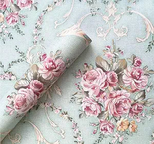 Vintage Floral Adhesive Paper Vinyl Shelf Liner Peel Stick Dresser Drawer Sticker Home Deco 17.7inch by 118inch (Multi-Flower3)