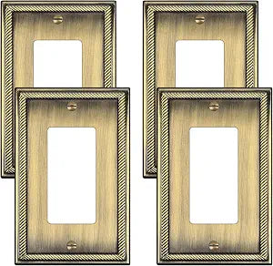 Wall Plate for Electrical Outlets, Decorative Antique Brass Switch Plates Outlet Cover, Light Switch Cover Plate, 1-Gang Wall Plates, Solid Zinc Alloy (Single Decoretor, 4 Pack)