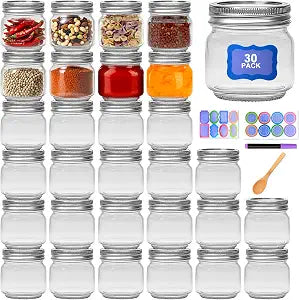 Maredash 8 oz Mason Jars 30 PackSmall Glass Containers with Lids