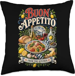 BUON APPETITO Italian Culinary Food Lover Kitchen Decor Throw Pillow